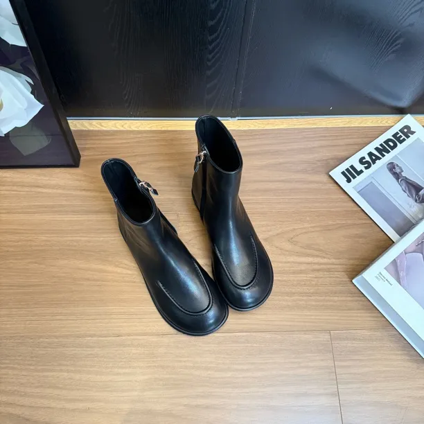 AMOAF小牛皮新款平底时尚百搭时装短靴简约切尔西靴子AF0938