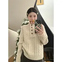 清冷挂 老钱ji简感立领麻花毛衣时尚休闲设计感上衣宽松通勤