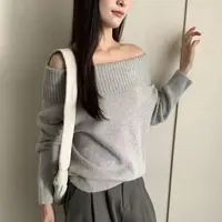 C/5630 （8兔毛+15羊毛）韩系ins风一字肩宽松显瘦针织毛衣