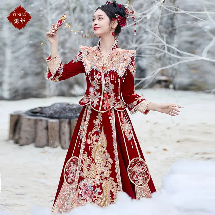 高级云肩冬季保暖丝绒新娘结婚嫁衣秀禾服2025新中式婚服敬酒出阁