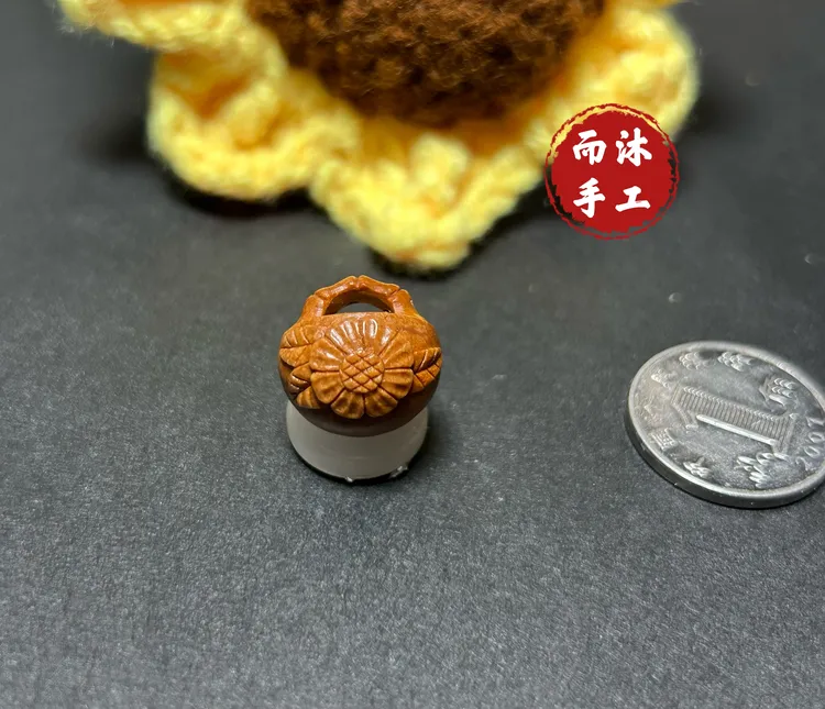 【向日葵】竹报平安金葵纳福向阳而生野生龙纹桃核纯手工雕刻桃篮