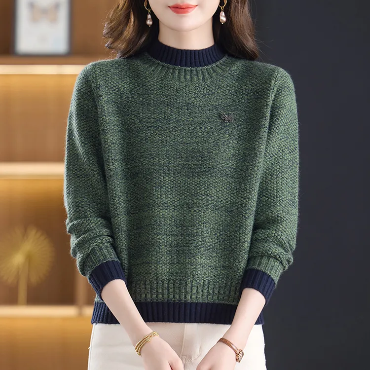 羊毛秋冬衫女毛衣长袖针织妈妈加厚打底衫加厚保暖假两件内搭