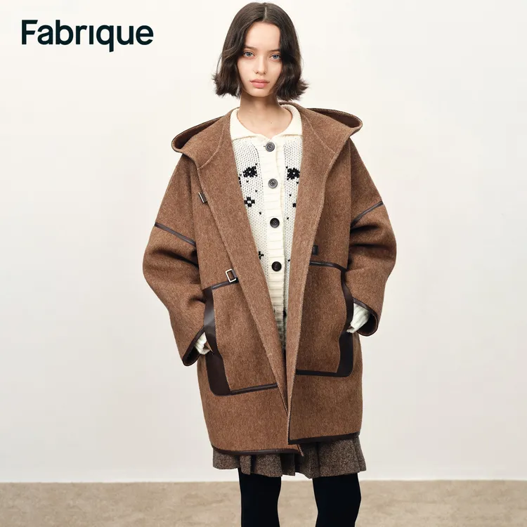 Fabrique【里昂印象】伯爵红茶绵羊毛羊驼毛连帽外套毛呢中长款大衣