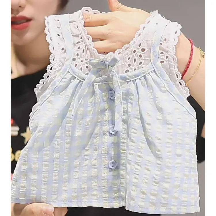 【格子镂空背心 小乐妈咪】婴儿装男女童背心T恤夏装0-1岁男宝宝D25