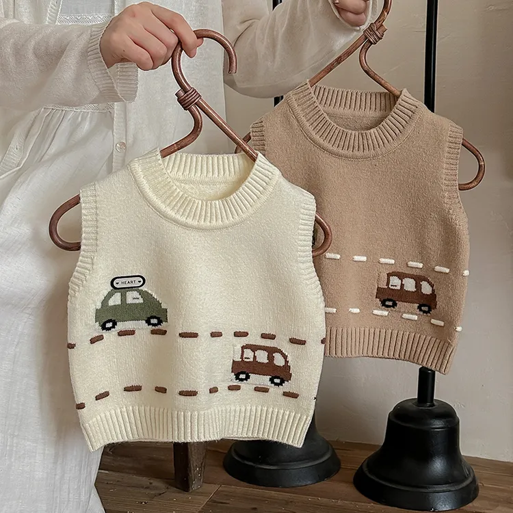 儿童背心2024男童韩版卡通春秋套头针织马甲宝宝洋气保暖内搭上衣