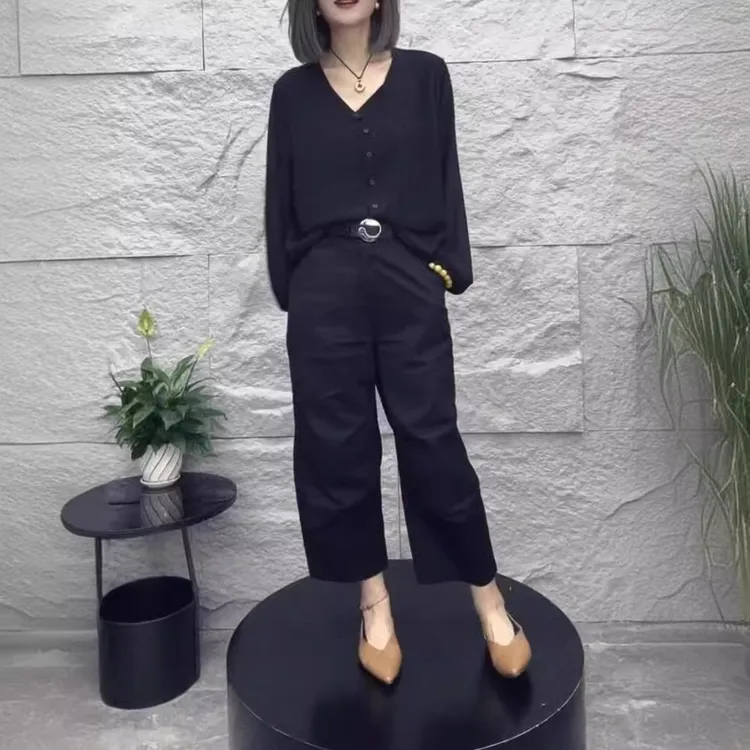 夏季新款冰丝防晒开衫高腰休闲直筒裤洋气女