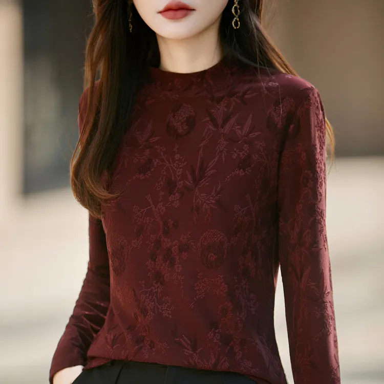 哥弟阿玛施正品秋冬新款半高领缎面针织打底衫女长袖内搭T恤上衣