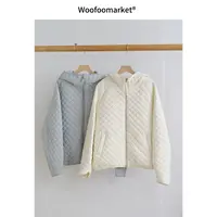  【海街日集】华夫格菱形绗线宽松连帽薄棉服女秋冬 AWWT013