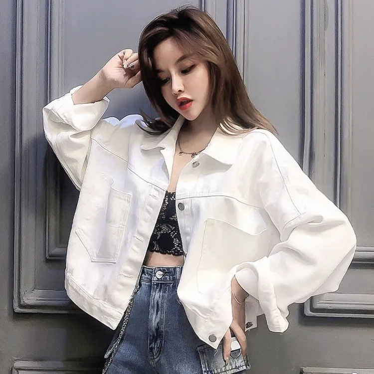白色牛仔短外套女春秋季新款韩版薄款时尚宽松休闲百小众上衣潮
