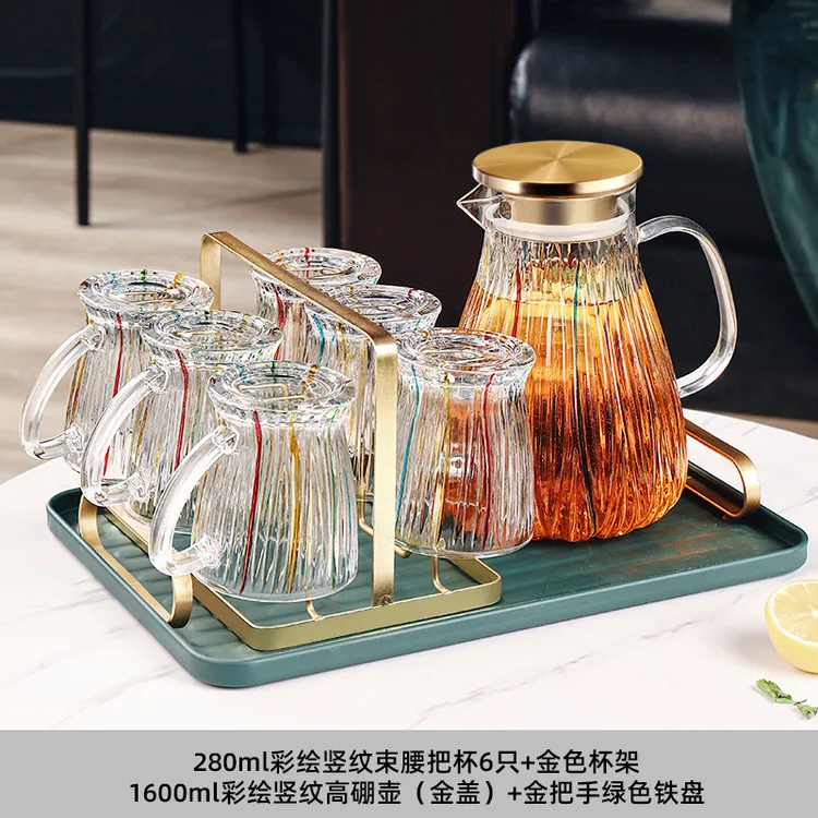 有手柄轻奢玻璃杯家用带把高级感茶杯客厅喝水杯子家庭水杯茶具套