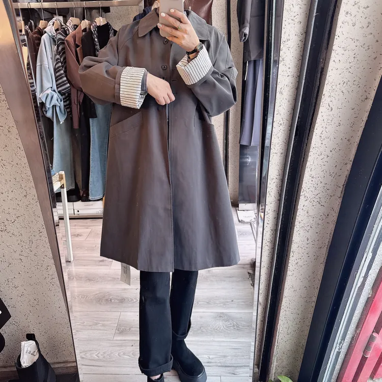 风衣 宽松 拼接 秋冬 翻领