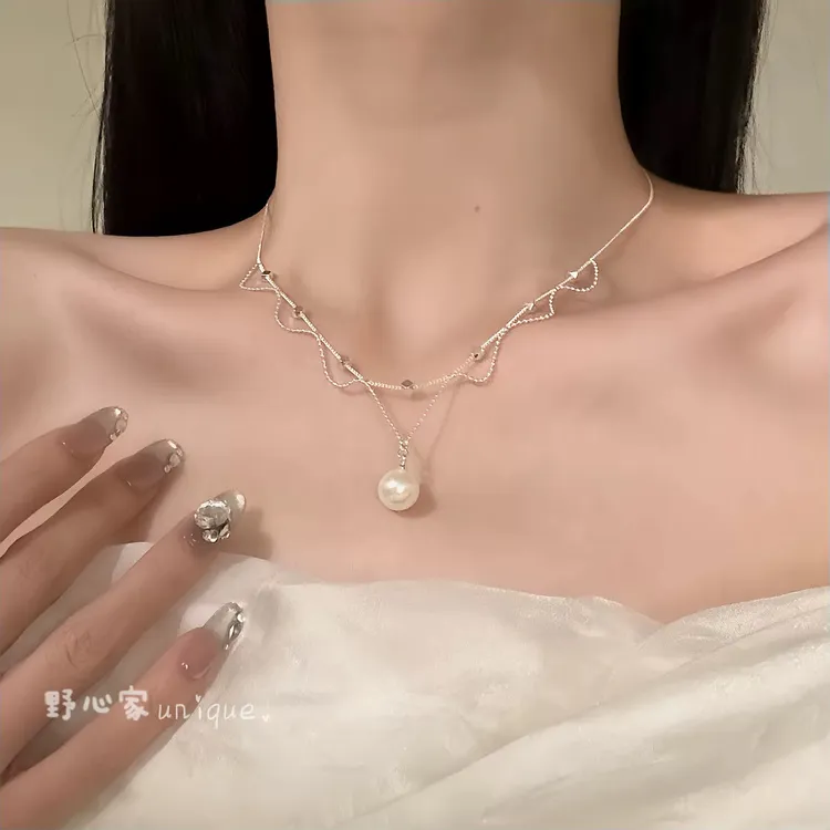 非金属仿珍珠吊坠 【月光予】法式甜美蕾丝项链珍珠吊坠锁骨链颈链