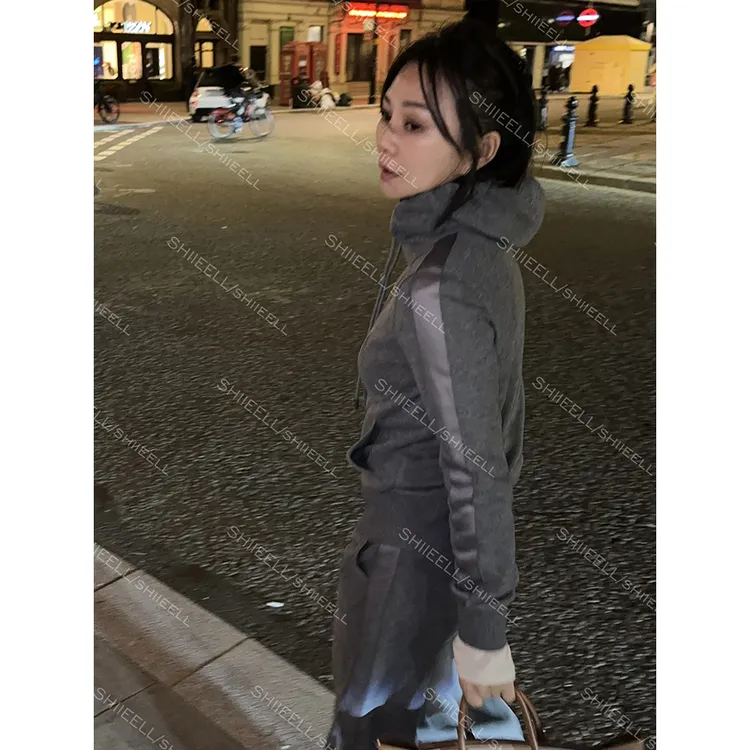SHIIEELL通勤百搭简约加厚连帽休闲套装W8022