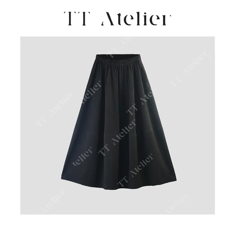 TT设计师【黑天鹅】欧若风简约休闲松紧腰宽松半裙TT259758