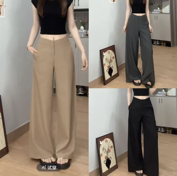 气质女装阔腿裤夏季宽松时尚直筒百搭裤子静奢风中腰西装拖地长裤
