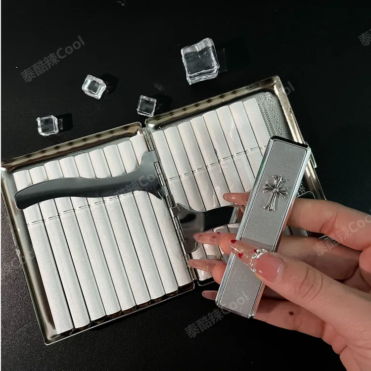 定制重工浮雕复古十字纹金属烟盒点烟器套装个性轻奢烟具送礼好物