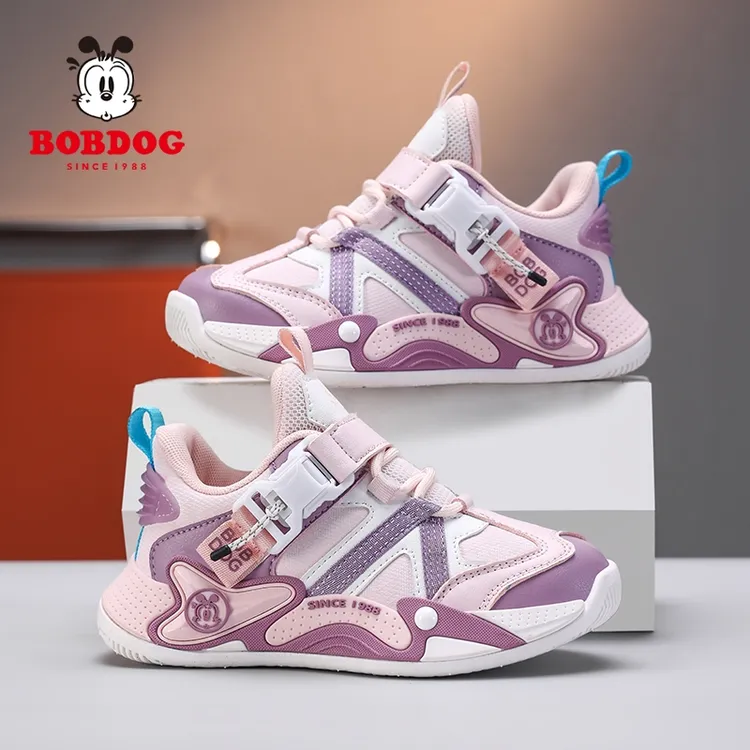 Bobdog/巴布豆女童皮面运动鞋秋冬季新款女孩学生舒适防水跑步鞋