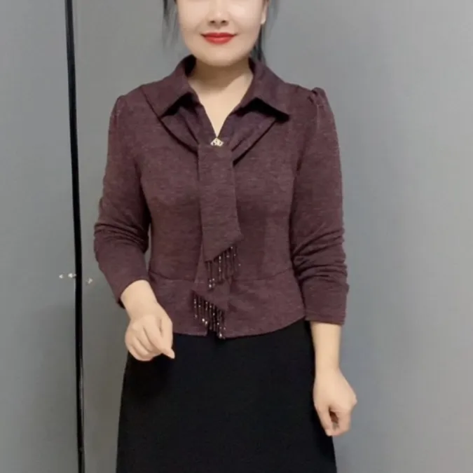 秋冬季2518新款假两件设计感显瘦修身气质遮肚妈妈装中长裙洋气