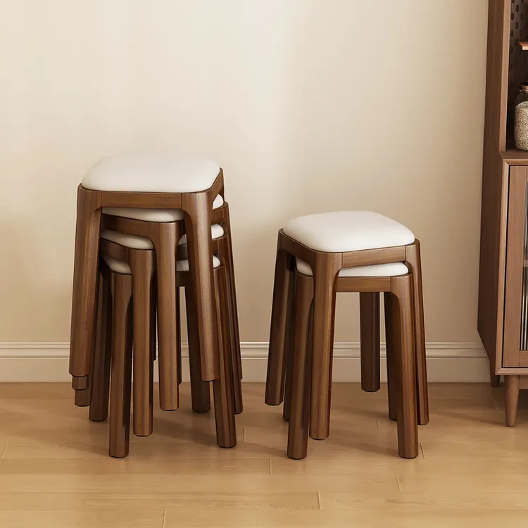 实木凳子可叠放餐椅家用餐桌椅子轻奢高级感化妆凳子软包方凳圆凳