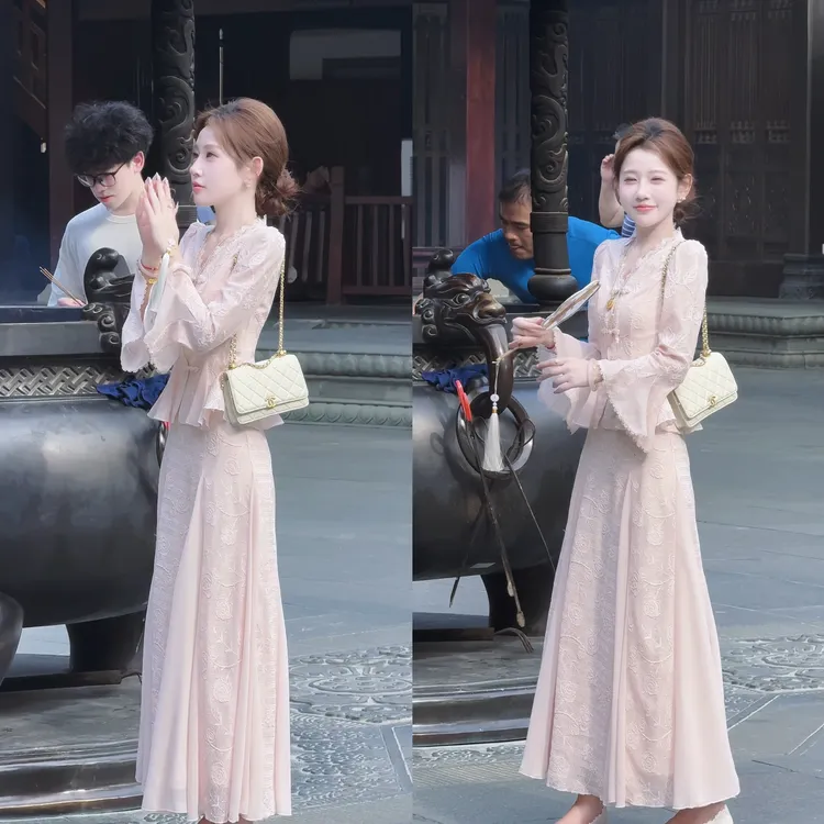 【婷婷】《灼灼韶华》玫瑰人生盘花温柔 显瘦收腰套装 TTH2QX755