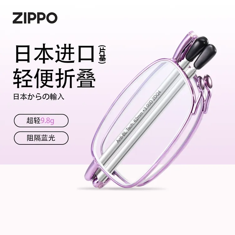 ZIPPO折叠老花镜女日本原装进口袋眼镜高清防蓝光疲劳中老年正品