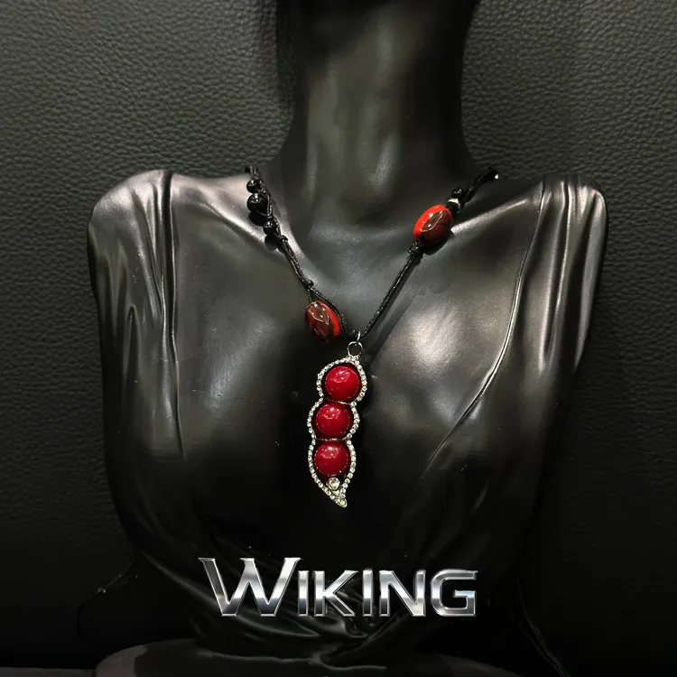 铜布艺项链 王大嘴原创 ”红色豌豆“新中式黑色手编红珠项链A578