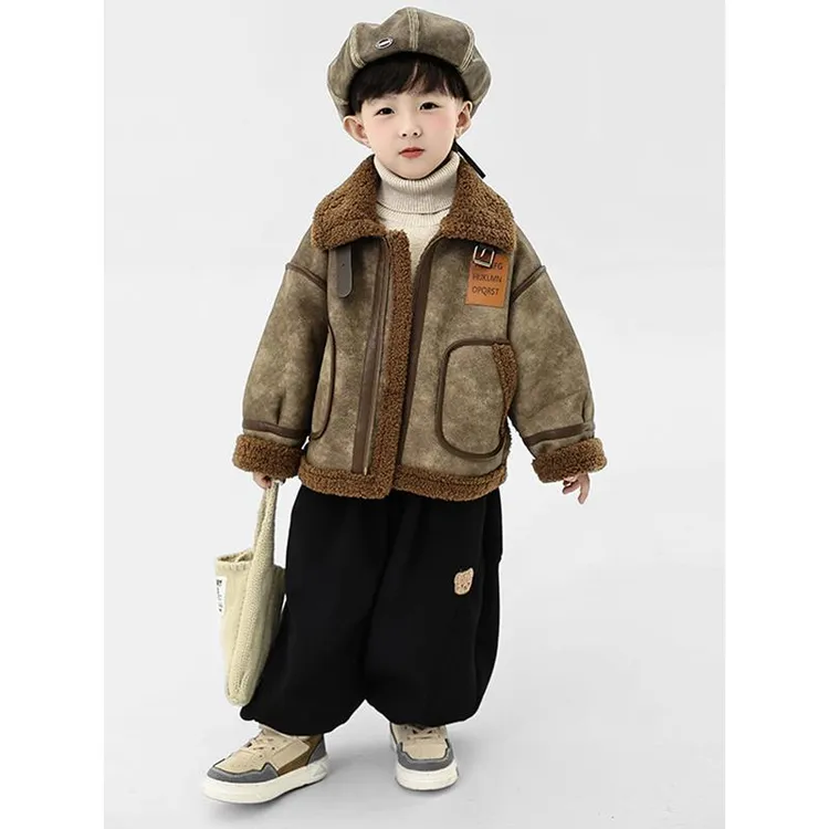 男童外套秋冬款2025新款皮毛一体男宝宝冬装衣服炸街痞帅儿童皮衣