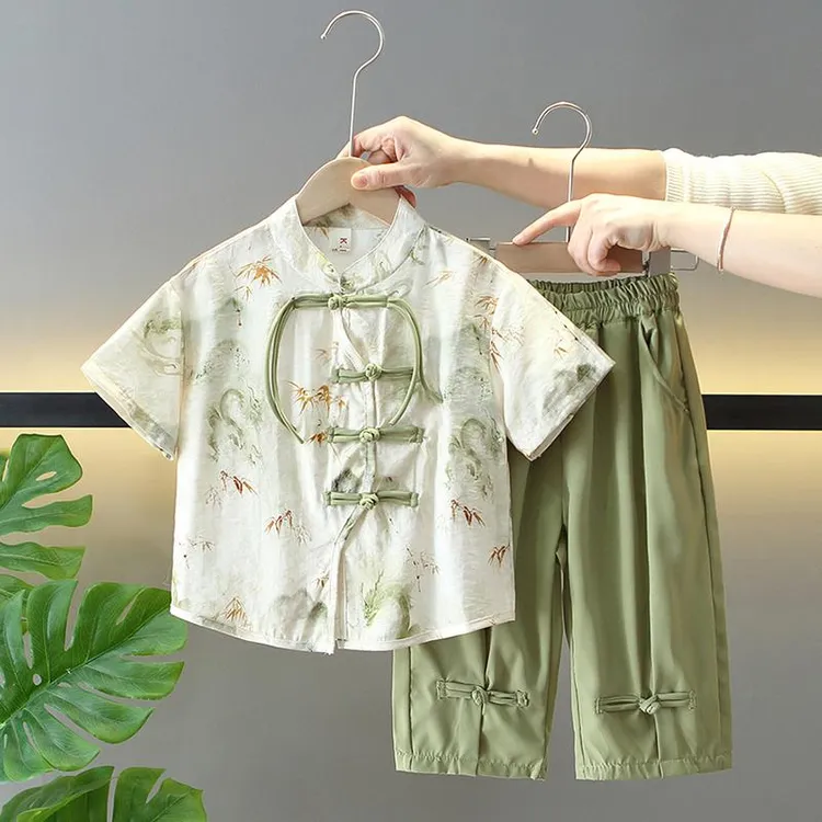 男童套装儿童汉服夏新款宝宝薄款新中式盘扣国潮中小童唐装两件套