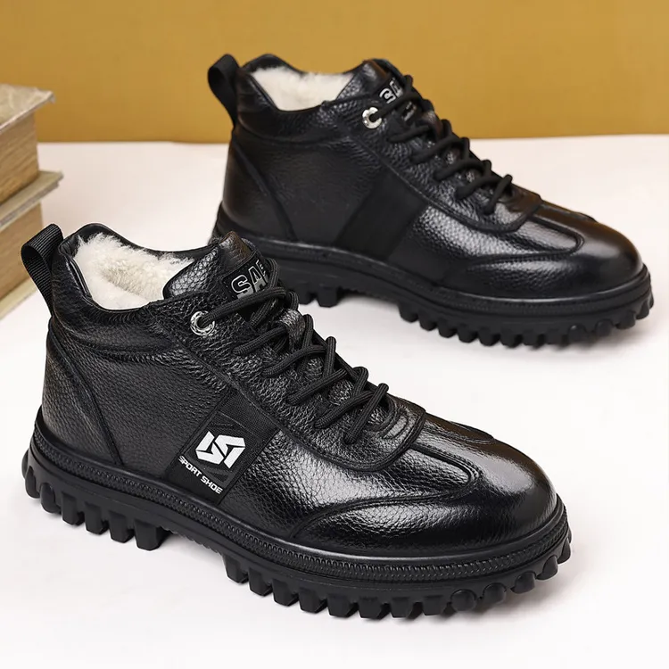 男士秋冬季头层牛皮高帮棉鞋真皮加绒保暖防滑厚底雪地靴男款