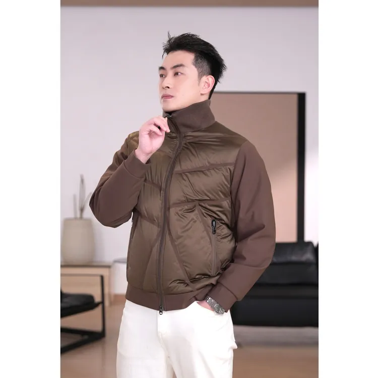 【K1】【鹅绒】立领几何结构拼接设计老钱风极简风百搭排骨羽绒服男款
