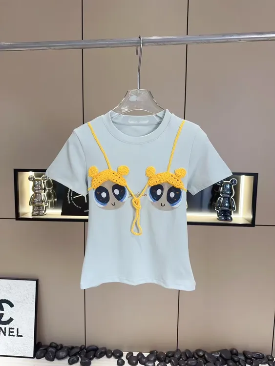 20252025新款女T桖显瘦百搭重工韩版白色潮流卡通印花