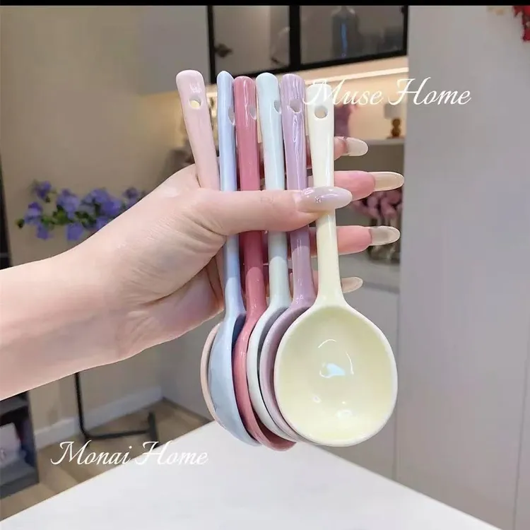ins高颜值可爱长柄喝汤陶瓷吃饭饭勺家用甜品汤匙汤勺勺子调羹Z