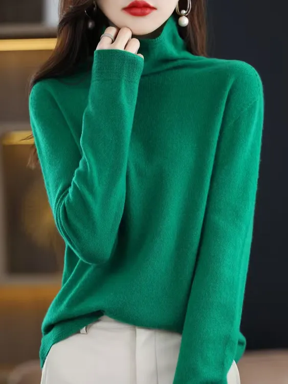 一线成衣100羊毛女堆领毛衣秋冬新款显瘦羊毛衫