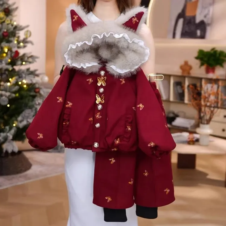 女童套装冬装2025新款儿童洋气时髦加厚保暖两件套小女孩女童外套