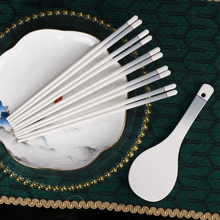 渐变色陶瓷筷子10双+赠同款陶瓷米饭勺1个耐高温防潮防霉易清洗