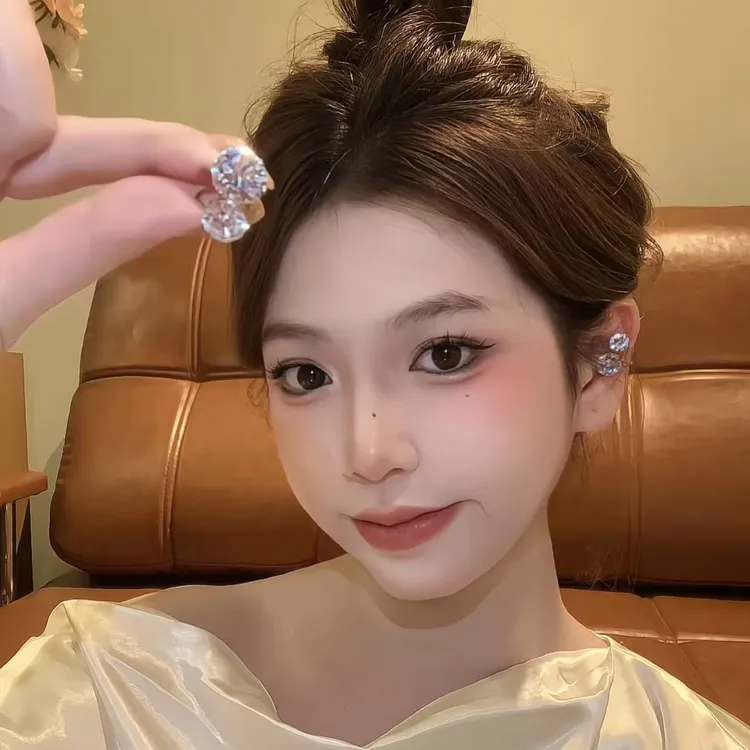 铜合金耳饰 简约双钻耳夹气质闪钻耳骨夹百搭耳饰