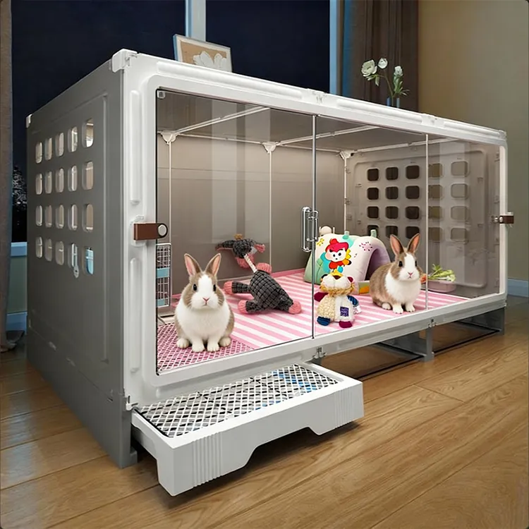 超大空间兔别墅兔子专用笼子抽屉厕所一体全景透明新型家用宠物笼