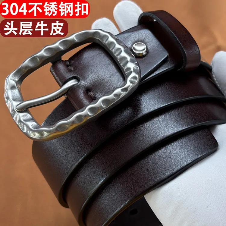 不锈钢扣男士皮带头层牛皮经典复古休闲腰带真皮青年牛仔裤带个性