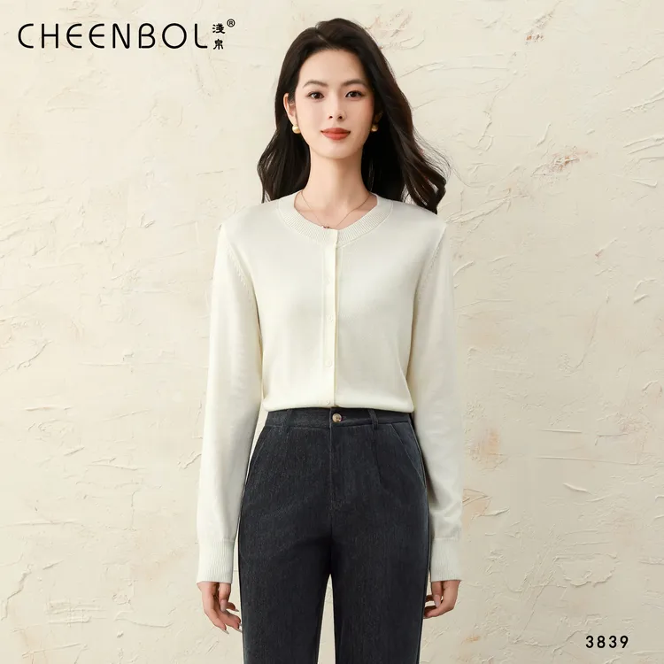 3839针织衫气质圆领女秋季新款复古高级感百搭短款开衫打底上衣