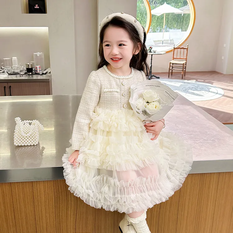 女童连衣裙秋冬加绒2025新款洋气儿童蛋糕裙女孩小香风网纱公主裙