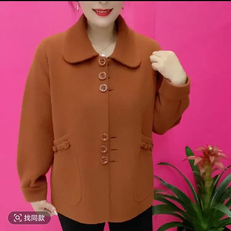 长袖翻领毛衣开衫女2025秋季新款中老年妈妈复古简约纯色百搭外套