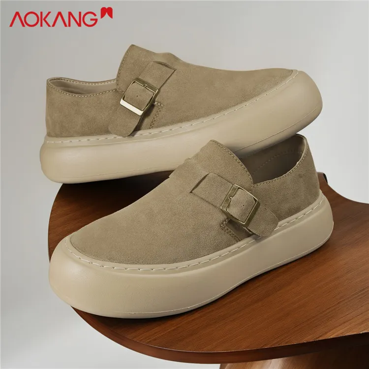 奥康官方正品勃肯鞋秋季新款休闲皮鞋懒人透气一脚蹬开车乐福潮鞋