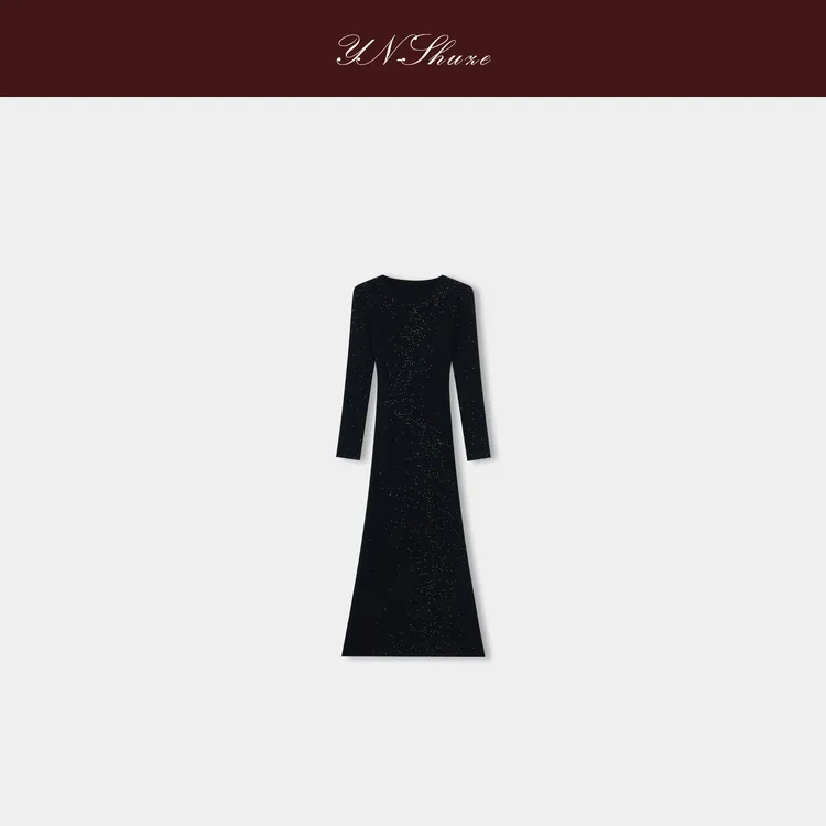 YN-SHUZE设计师秋冬时尚风黑色长款连衣裙SZ-YNB-21286-3A