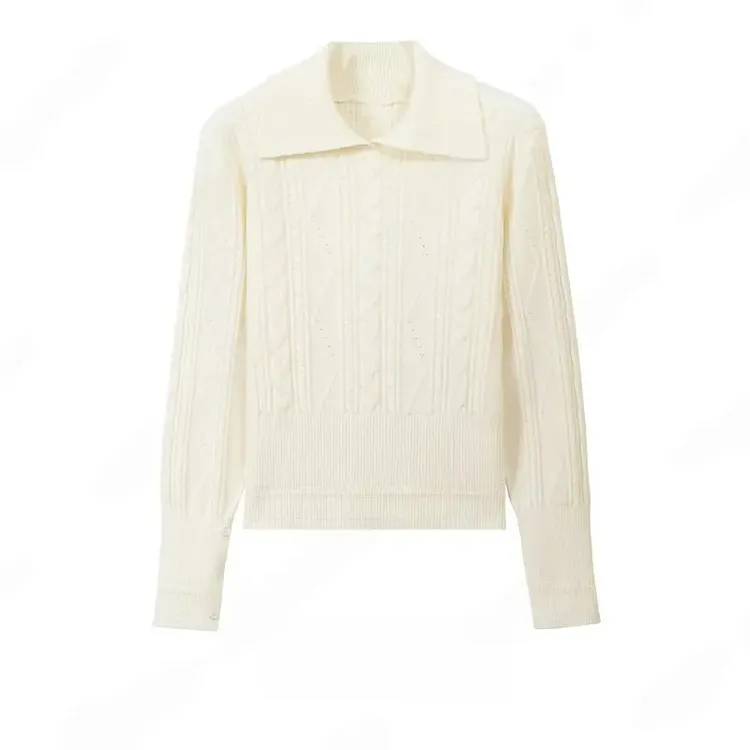 polo翻领套头麻花针织衫新款加厚简约内搭高腰长袖上衣女H8-98