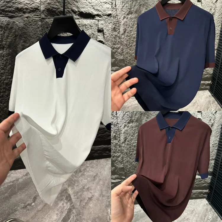 夏季新款欧货商务轻奢polo衫男士时尚百搭沉稳大气高弹力针织短袖