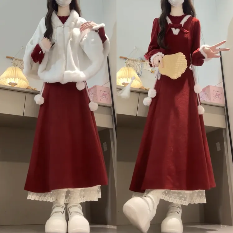 2026新款超好看法式红色连衣裙子女2026秋冬穿搭新年战袍气质长裙