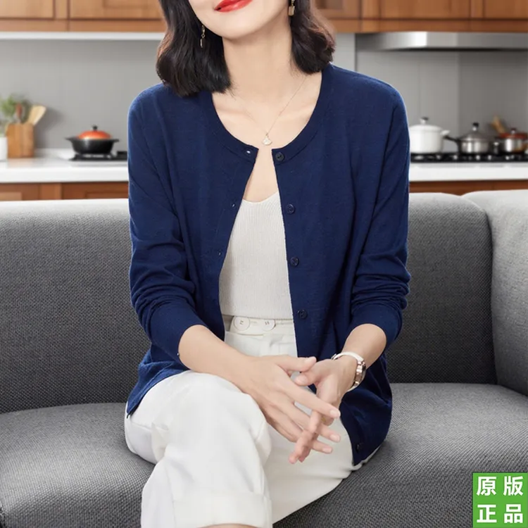 爆款圆领薄款外搭短款外套针织上衣纯羊毛衫开衫女春秋专柜正品