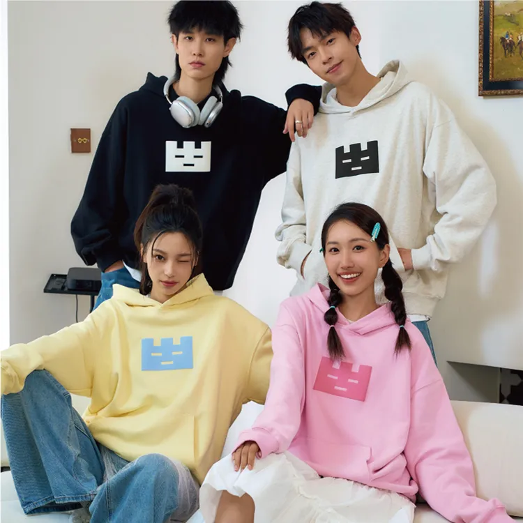 TGWALL「没有烦恼小方块」发泡印花男女帽衫上衣宽松情侣连帽卫衣