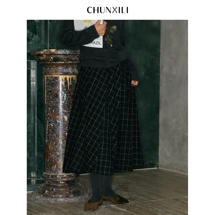 【格影流光】CHUNXILI/春熙里 复古气质格子半身裙D04B54085