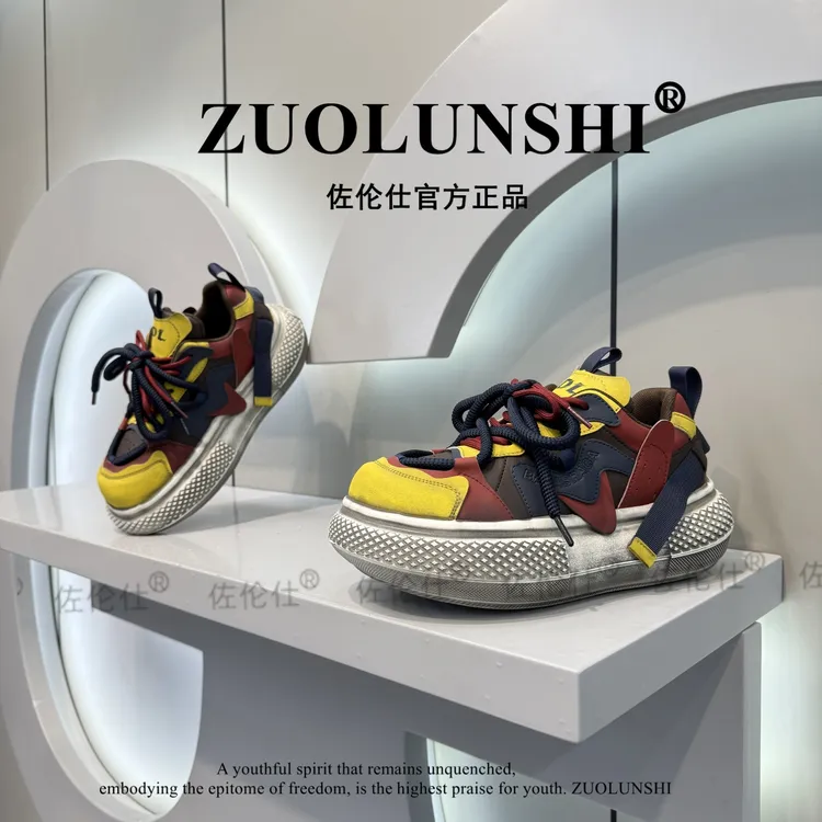 男鞋新款时尚擦色厚底低帮增高鞋舒适个性男士系带休闲鞋单棉同款